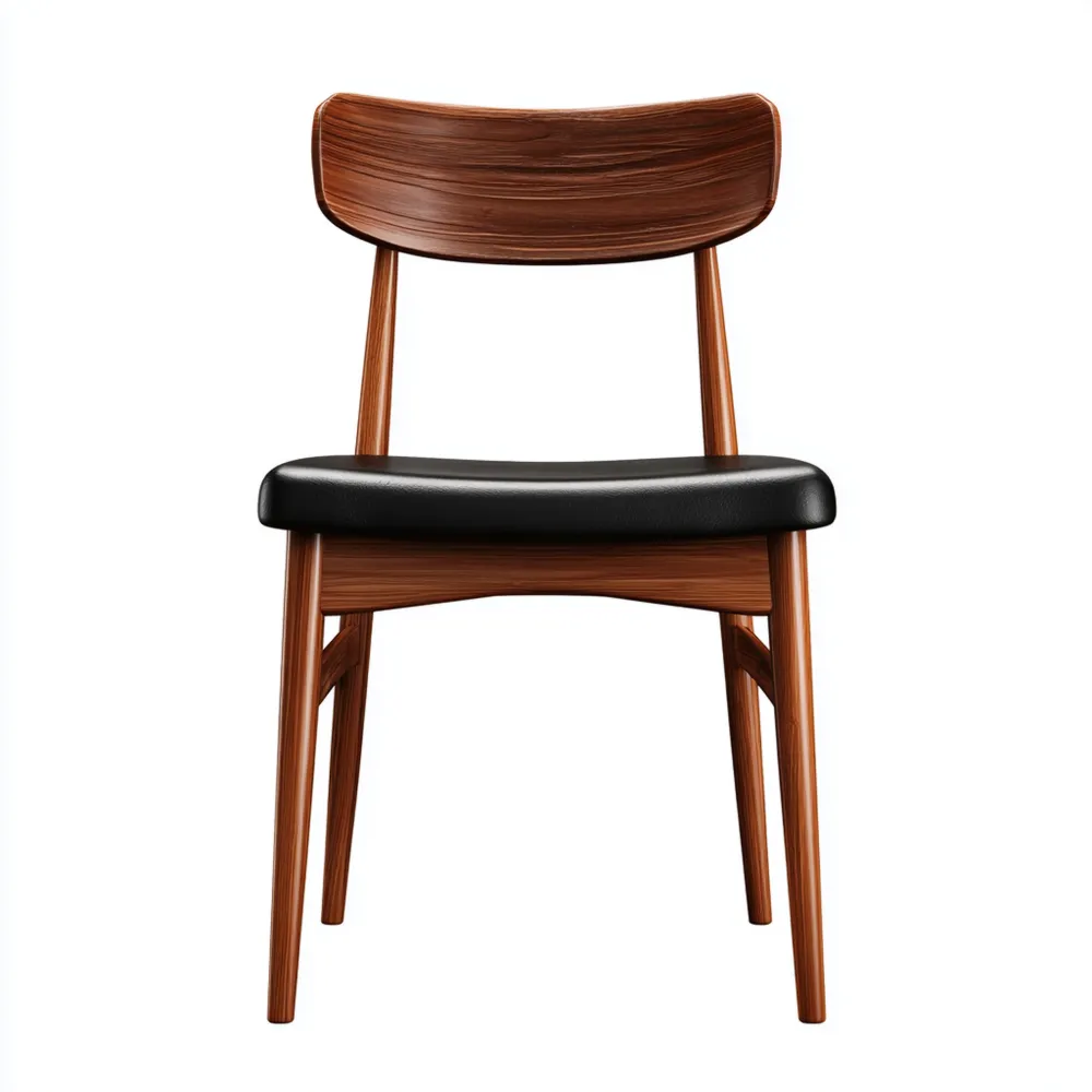 Sedia da pranzo 45x50x85 cm in legno marrone e pelle Nera - Design moderno