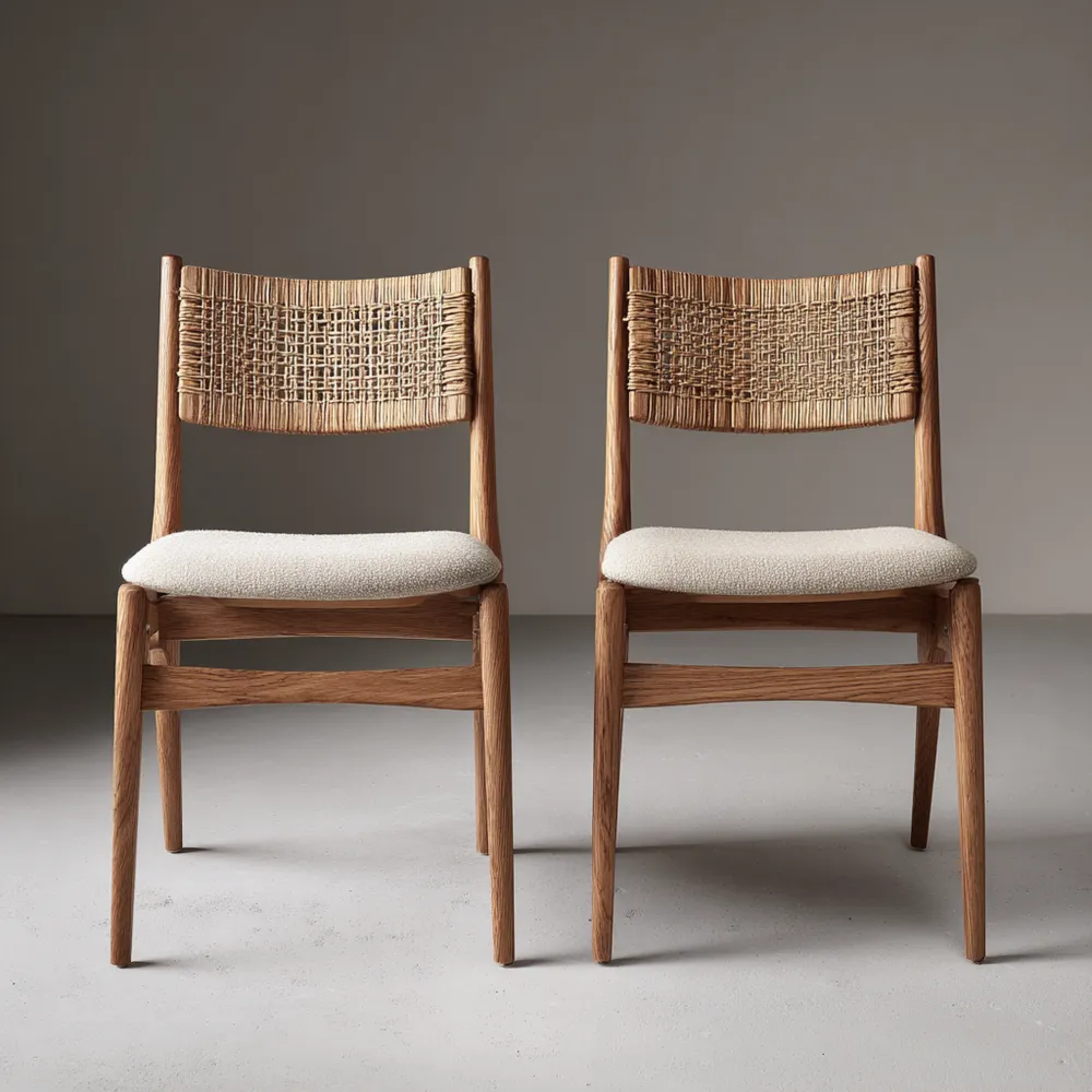 Sedia da pranzo in legno massello con schienale intrecciato – 45x50x85 cm – Naturale/Beige – Design rustico