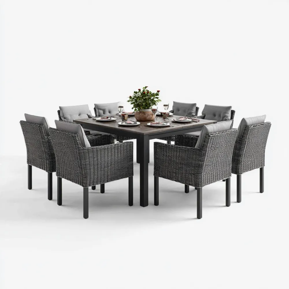 Set tavolo e sedie da giardino in rattan 200x100x75 cm 8 posti - Grigio - Design moderno