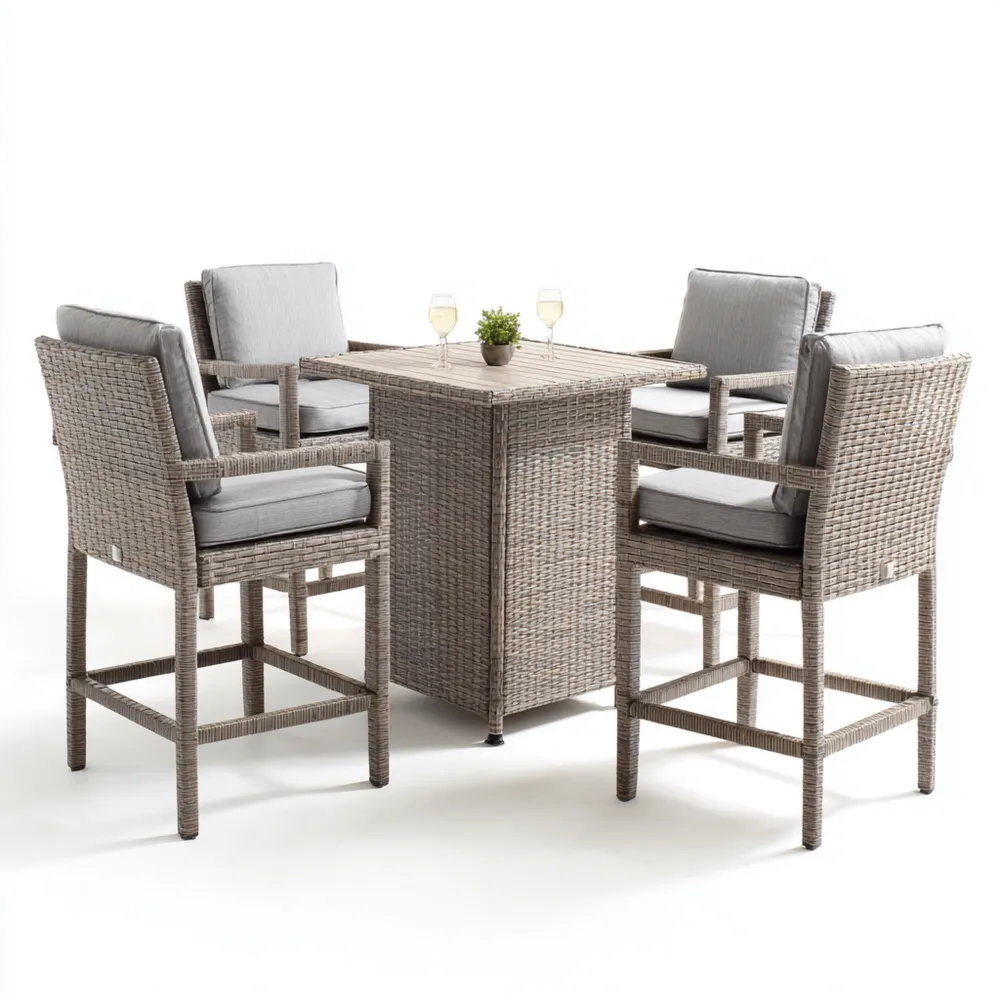 Set bar da giardino in rattan 90x90x110 cm - Grigio - Design moderno