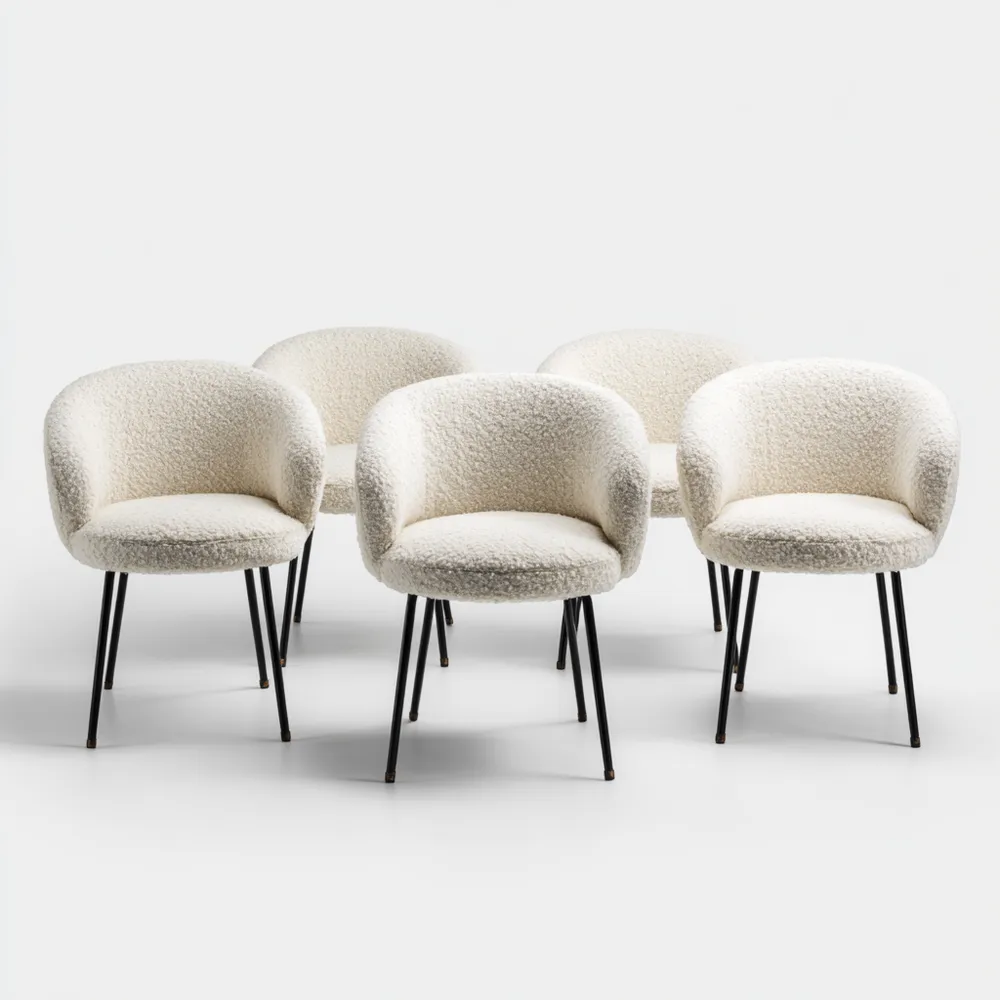 Sedia da Pranzo - Tessuto Bouclé - 60x58x82 cm - Crema - Design Moderno