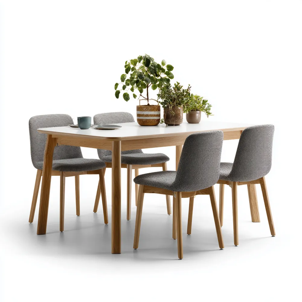 Set tavolo da pranzo in legno e sedie imbottite - 120x80x75 cm - Grigio - Design moderno