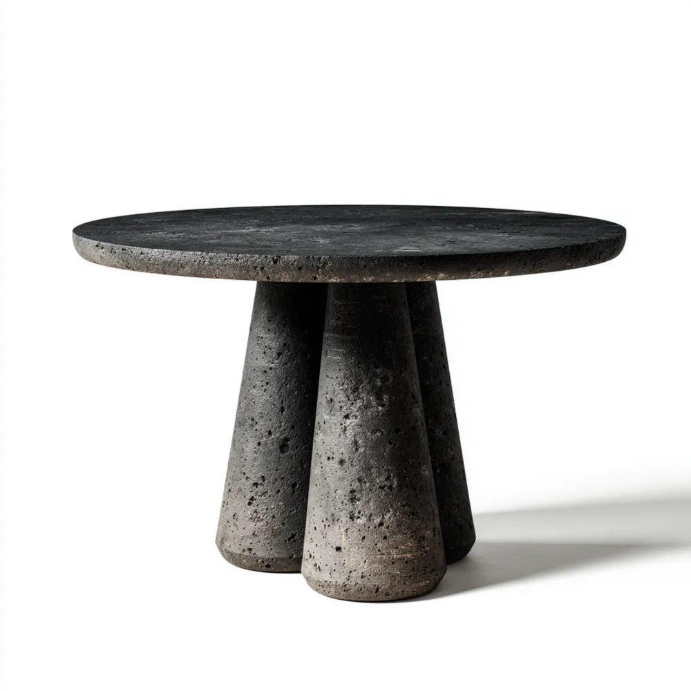 Tavolo da pranzo in pietra lavica rotondo 120x120x75 cm - Grigio scuro - Design moderno