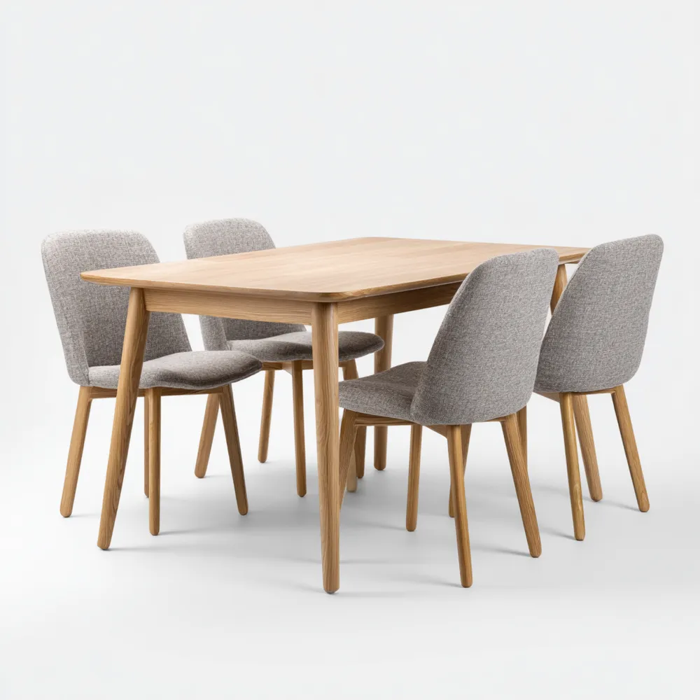 Set tavolo e sedie da pranzo in legno massello 120x80x75 cm – Grigio chiaro – Design moderno