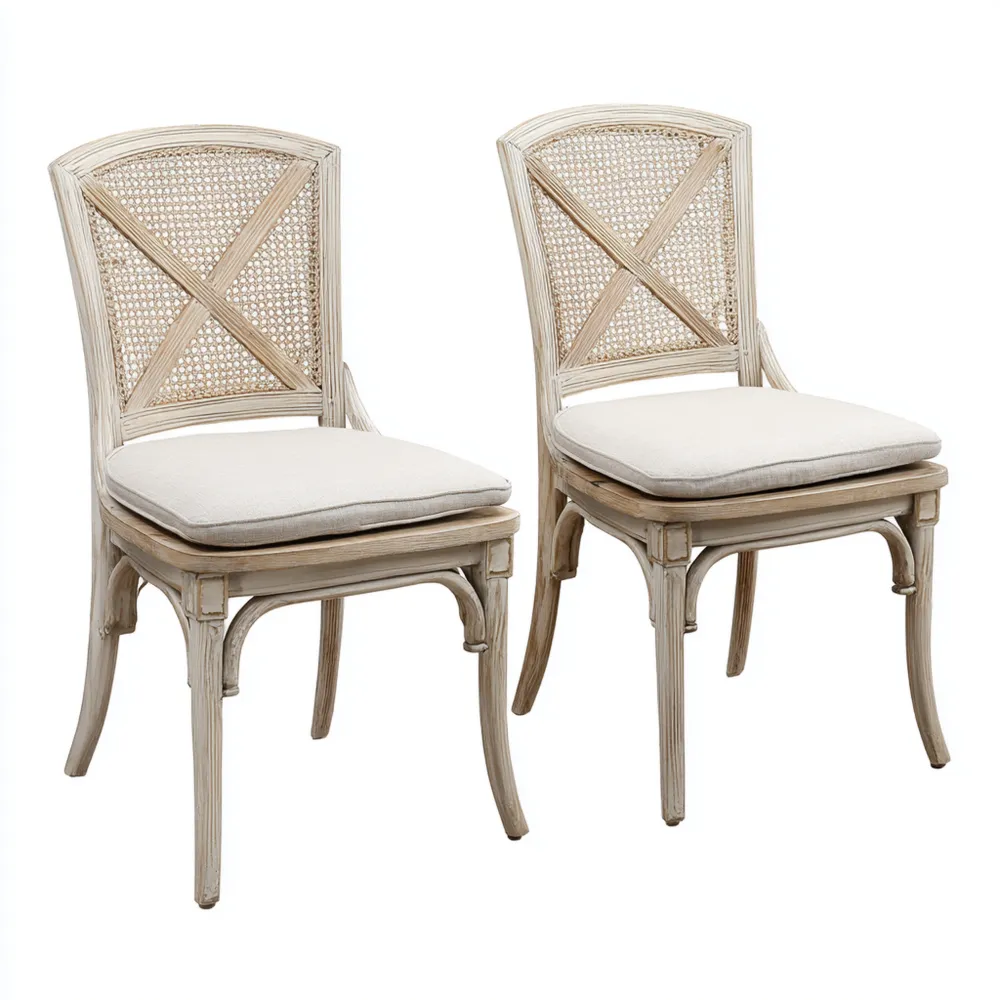 Set di Sedie da Pranzo in Rattan 45x50x90 cm - Bianco Decapato - Stile Vintage