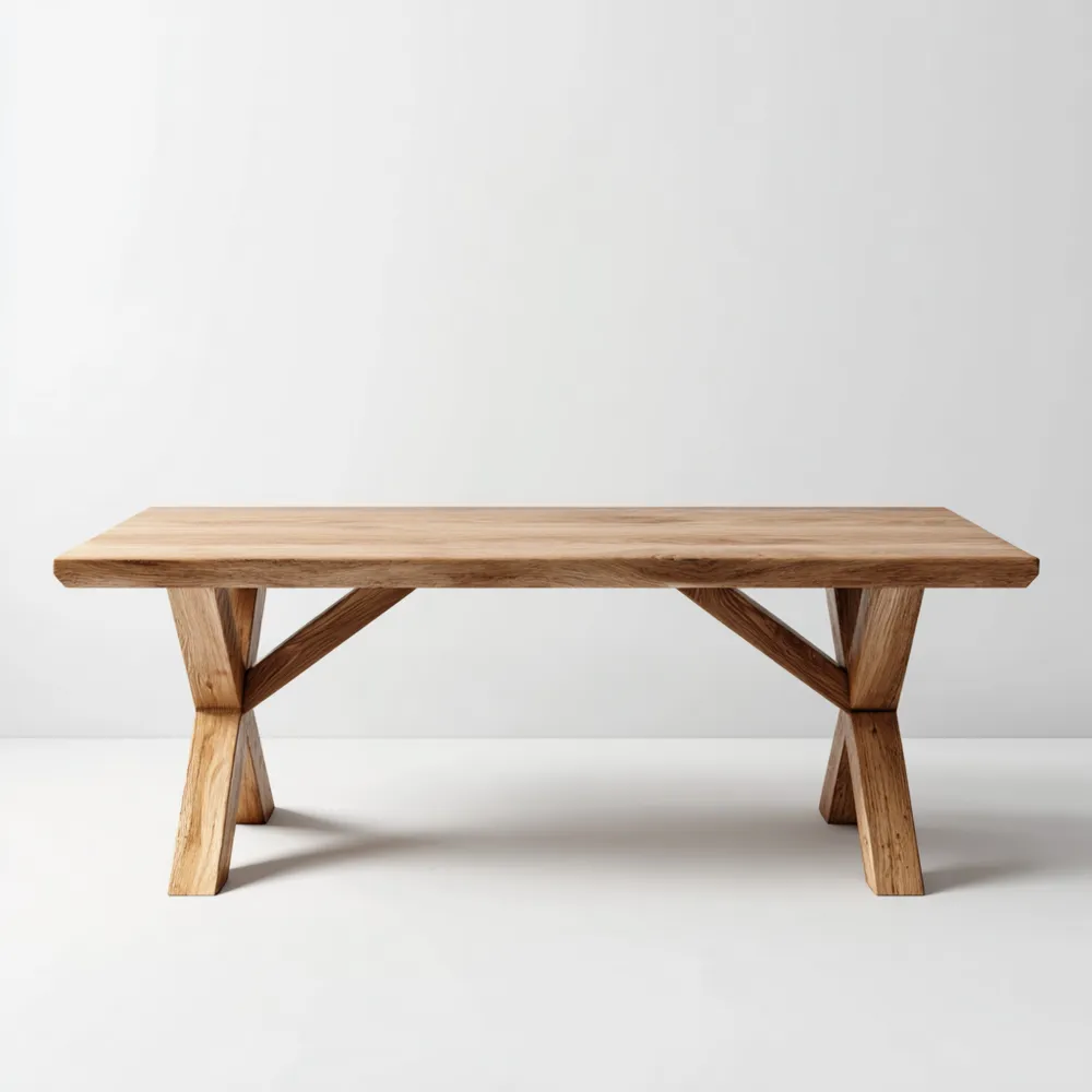 Tavolo da pranzo in legno massello 200x90x75 cm - Naturale - Design Rustico