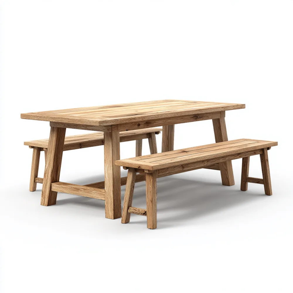 Set tavolo e panche da giardino in legno massello - 150x75x75 cm - Naturale