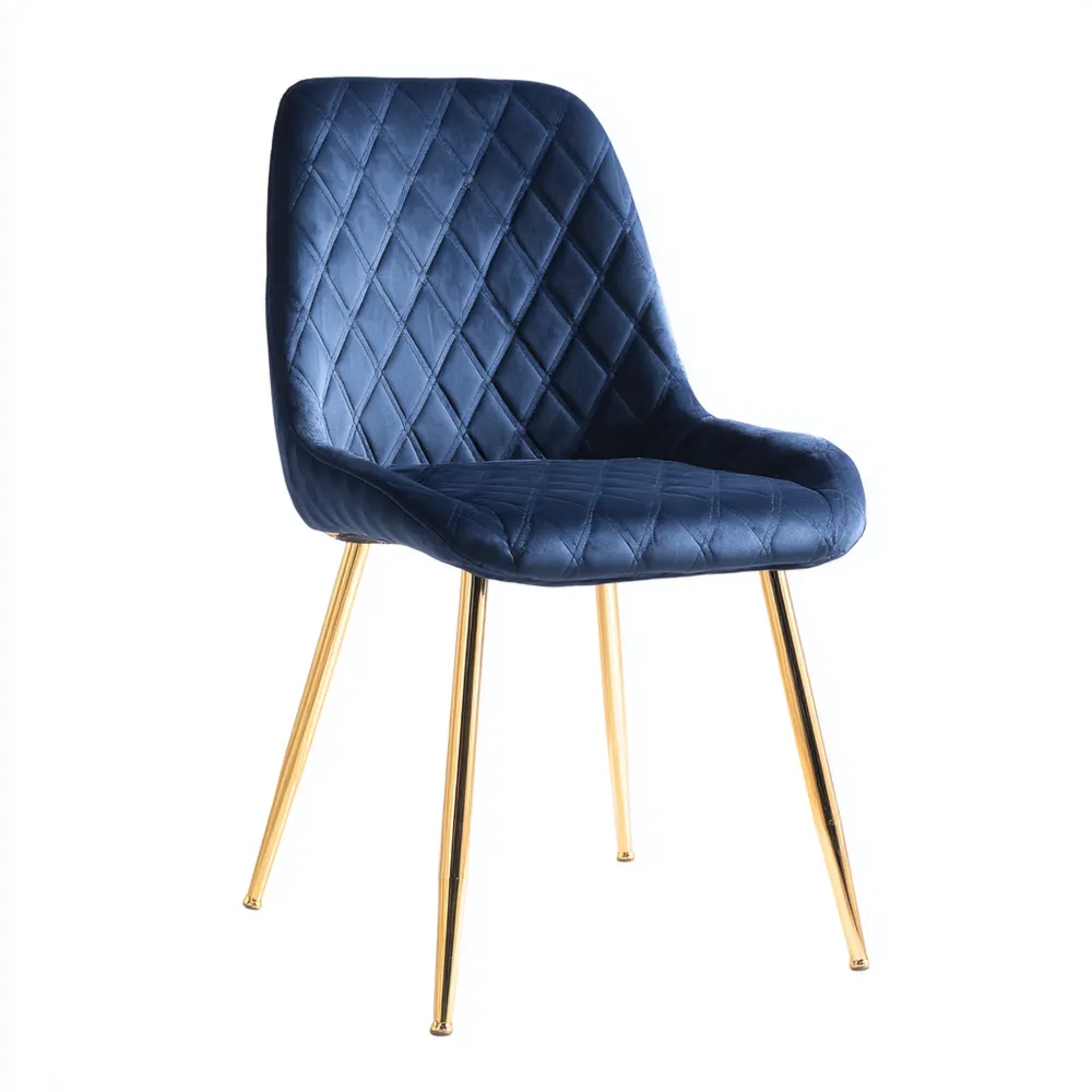 Sedia da pranzo 45x40x85 cm in velluto Blu con gambe in metallo dorato - Design moderno
