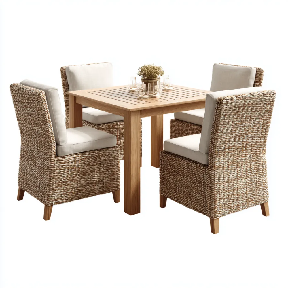 Set tavolo e sedie da giardino in rattan 90x90x75 cm - Naturale/Beige - Design moderno