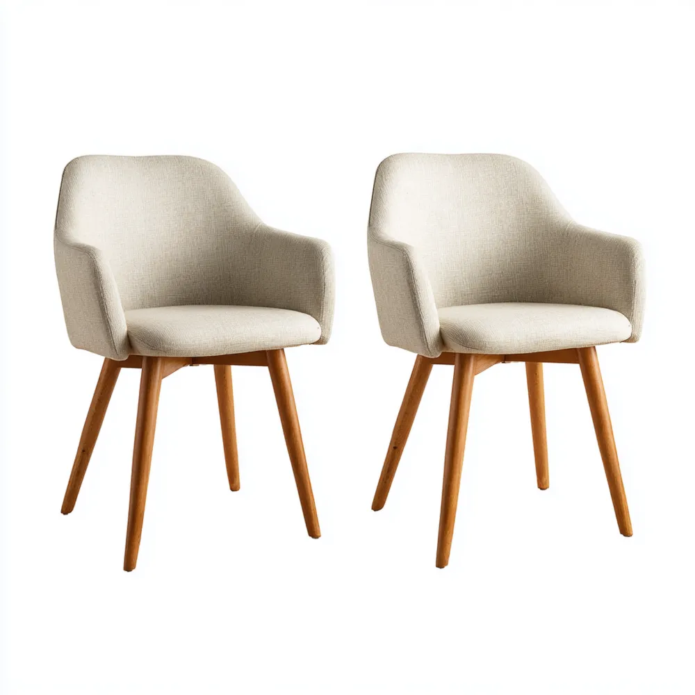 Set di 2 Sedie da Pranzo Imbottite in Tessuto 50x60x80 cm - Beige - Design Moderno