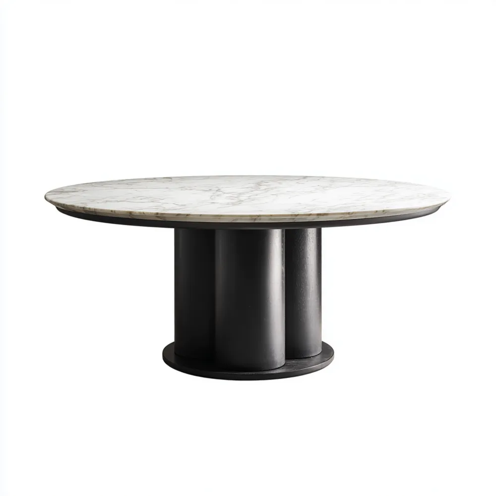 Tavolo da pranzo rotondo marmo 120x120x75 cm - Bianco/Nero - Design moderno