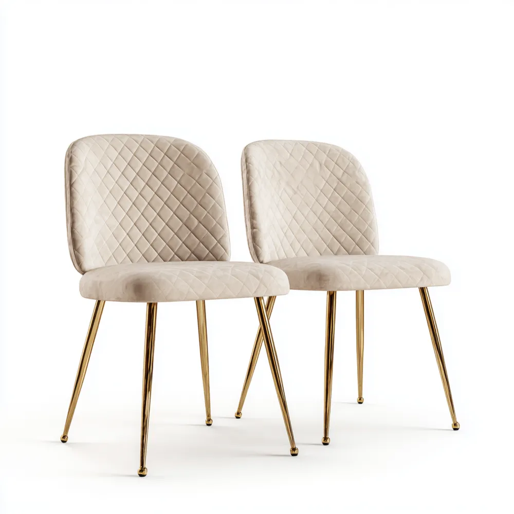 Sedia da pranzo 45x55x85 cm in velluto imbottito con gambe in metallo dorato - Beige