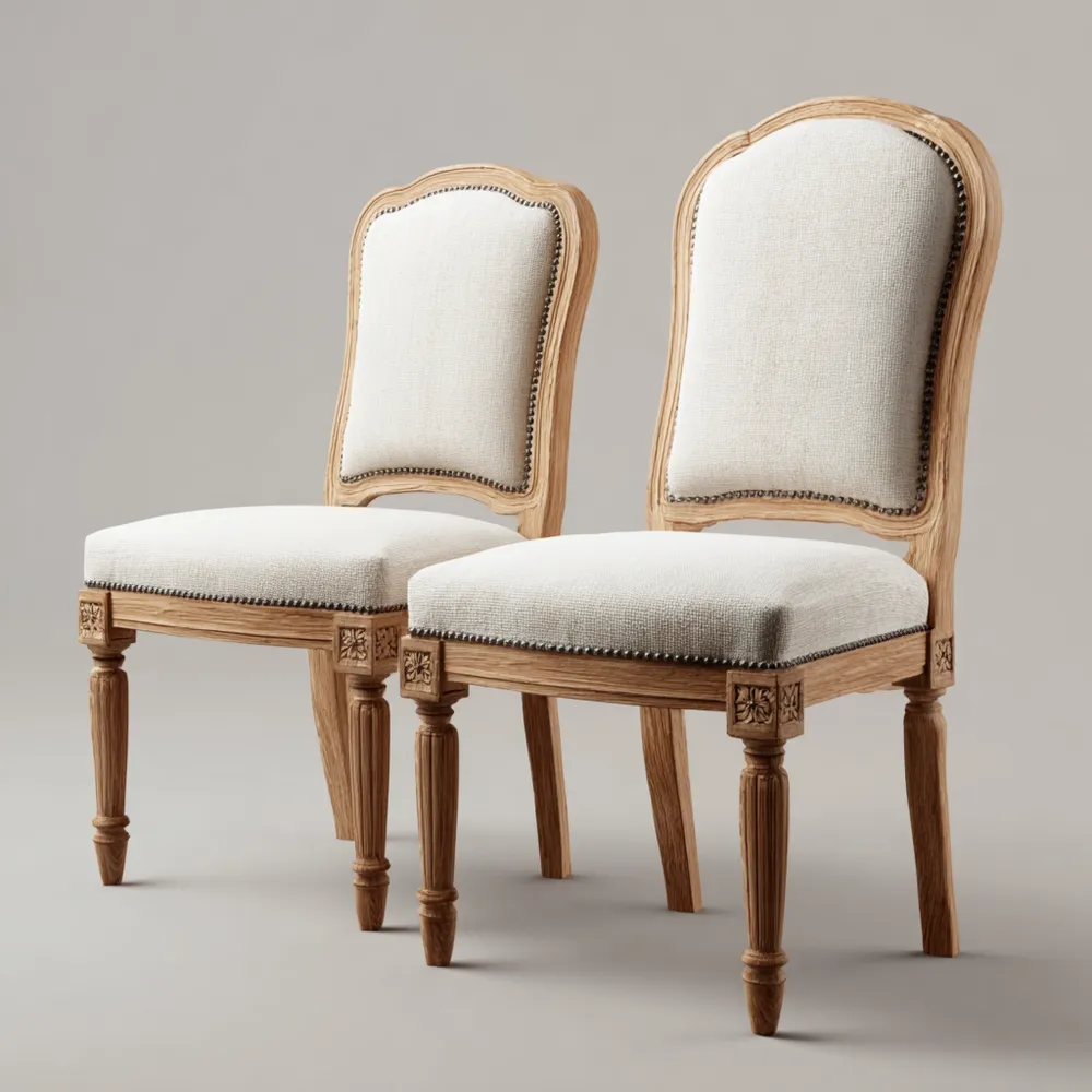 Sedie da Pranzo in Legno Massello 90x45x45 cm - Beige - Design Classico