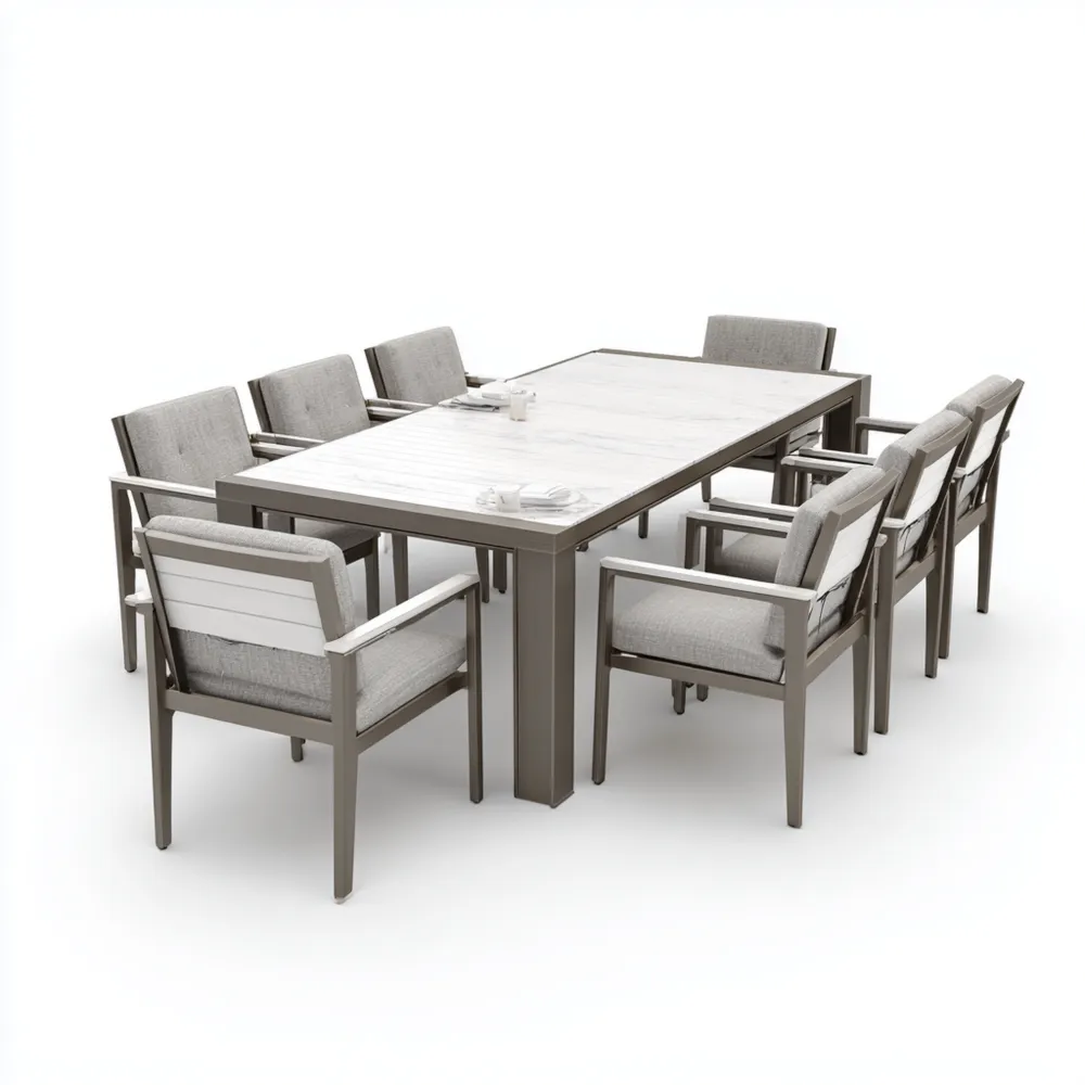 Set tavolo e sedie in alluminio e tessuto 180x100x75 cm - Grigio - Design contemporaneo per giardino