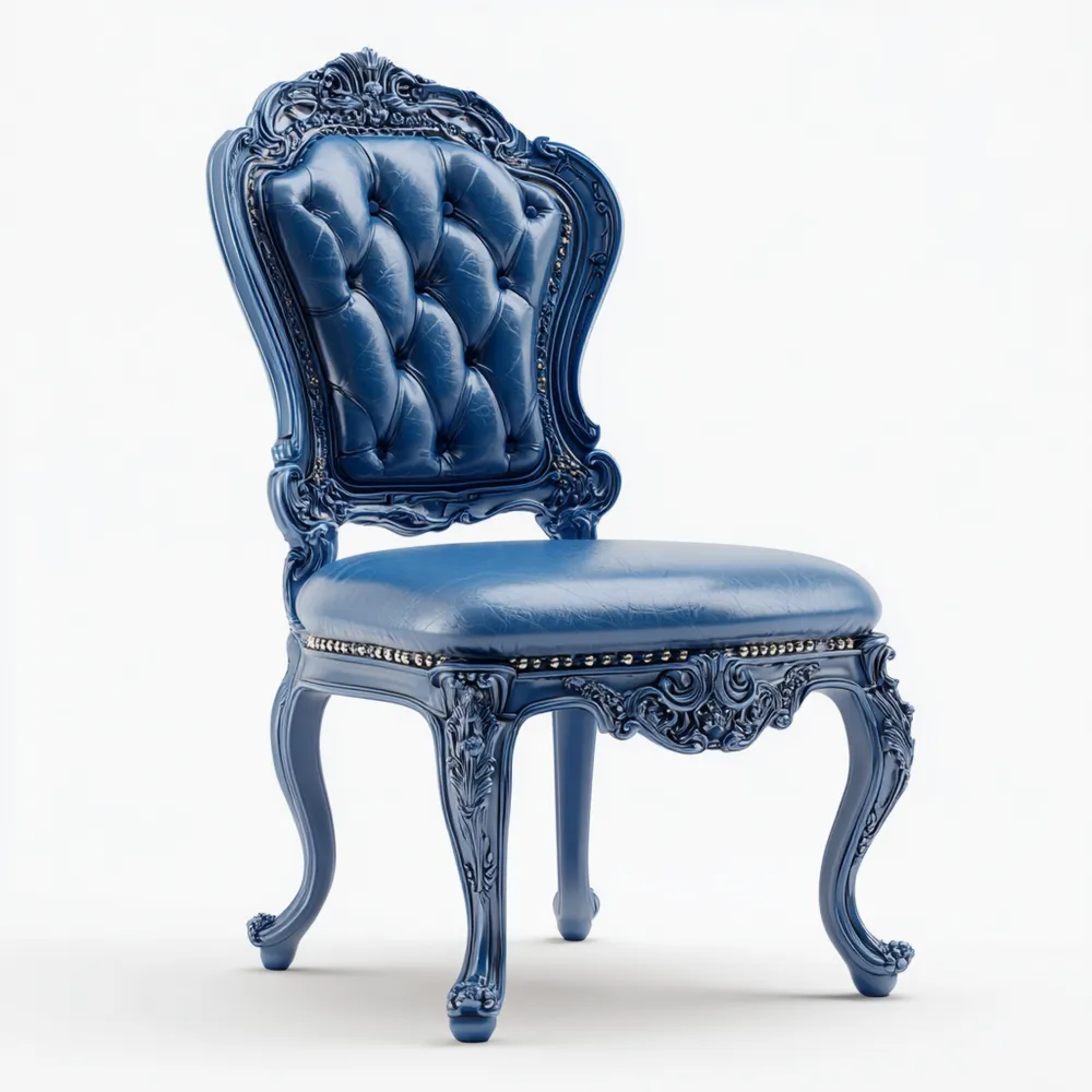 Sedia da pranzo in Pelle Sintetica Blu Stile Barocco 50x50x100 cm