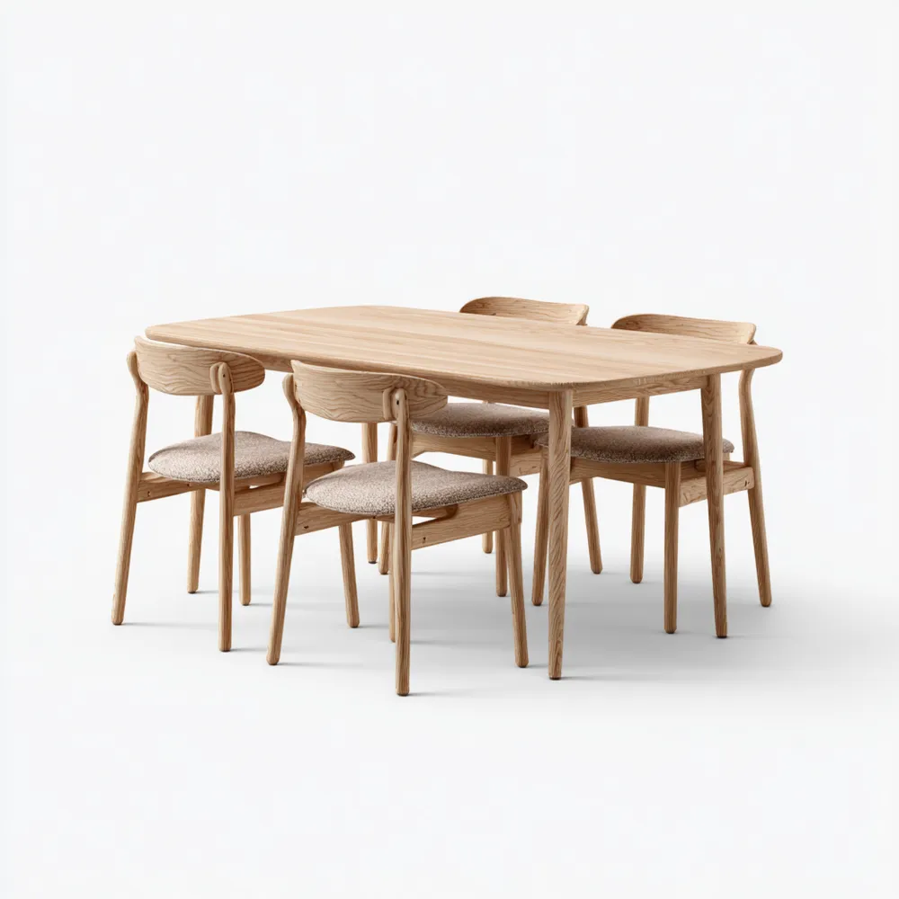 Set Tavolo e Sedie da Pranzo in Legno Massello 120x80x75 cm - Beige - Stile Scandinavo