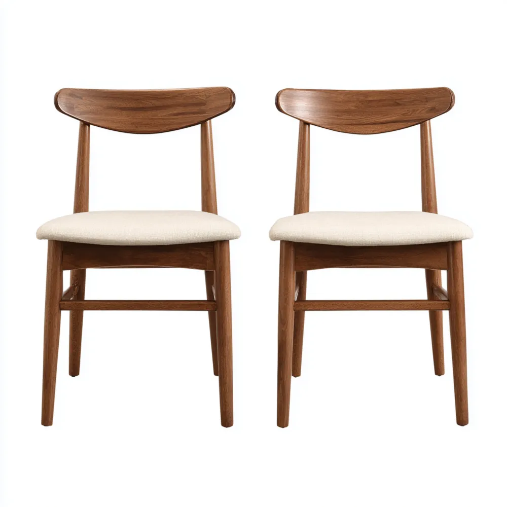 Sedia da pranzo 50x45x80 cm - Legno massello Noce Imbottitura in tessuto Beige - Set di 2 - Design moderno