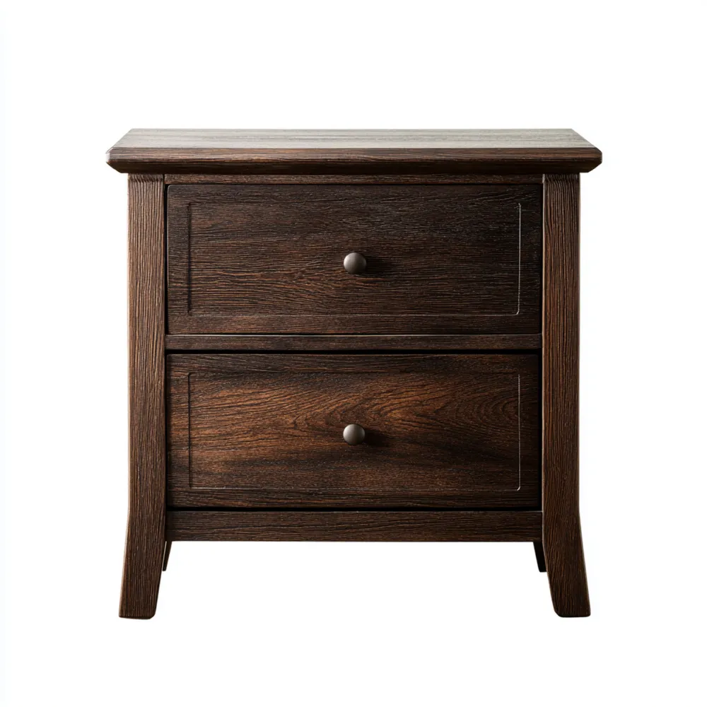 Comodino in Legno Massiccio 50x40x55 cm con 2 Cassetti - Marrone Scuro - Design Classico