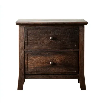Comodino in Legno Massiccio 50x40x55 cm con 2 Cassetti - Marrone Scuro - Design Classico