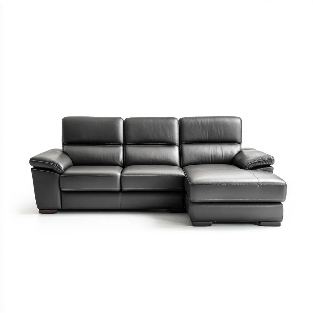 Divano angolare in pelle 220x150x85 cm - Nero - Design moderno