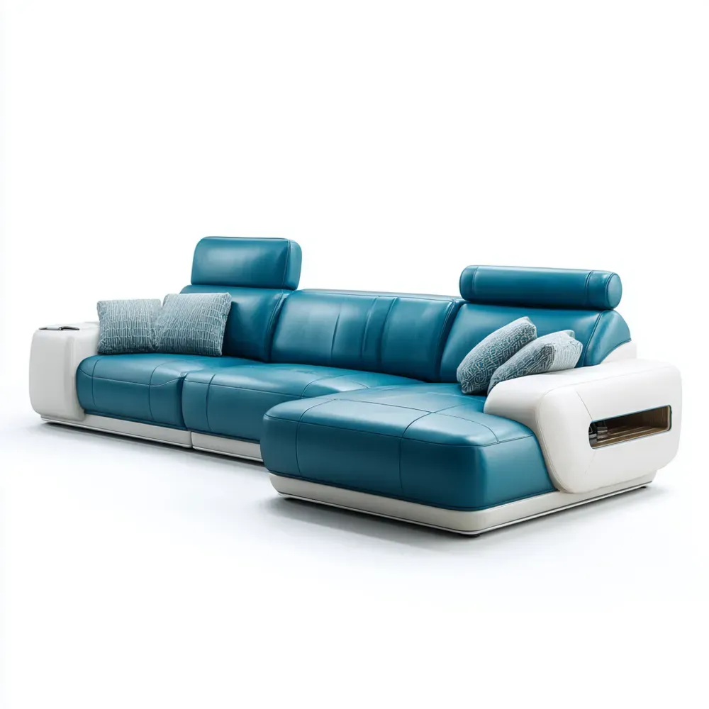 Divano angolare in pelle 300x90x85 cm - Blu e Bianco - Design contemporaneo