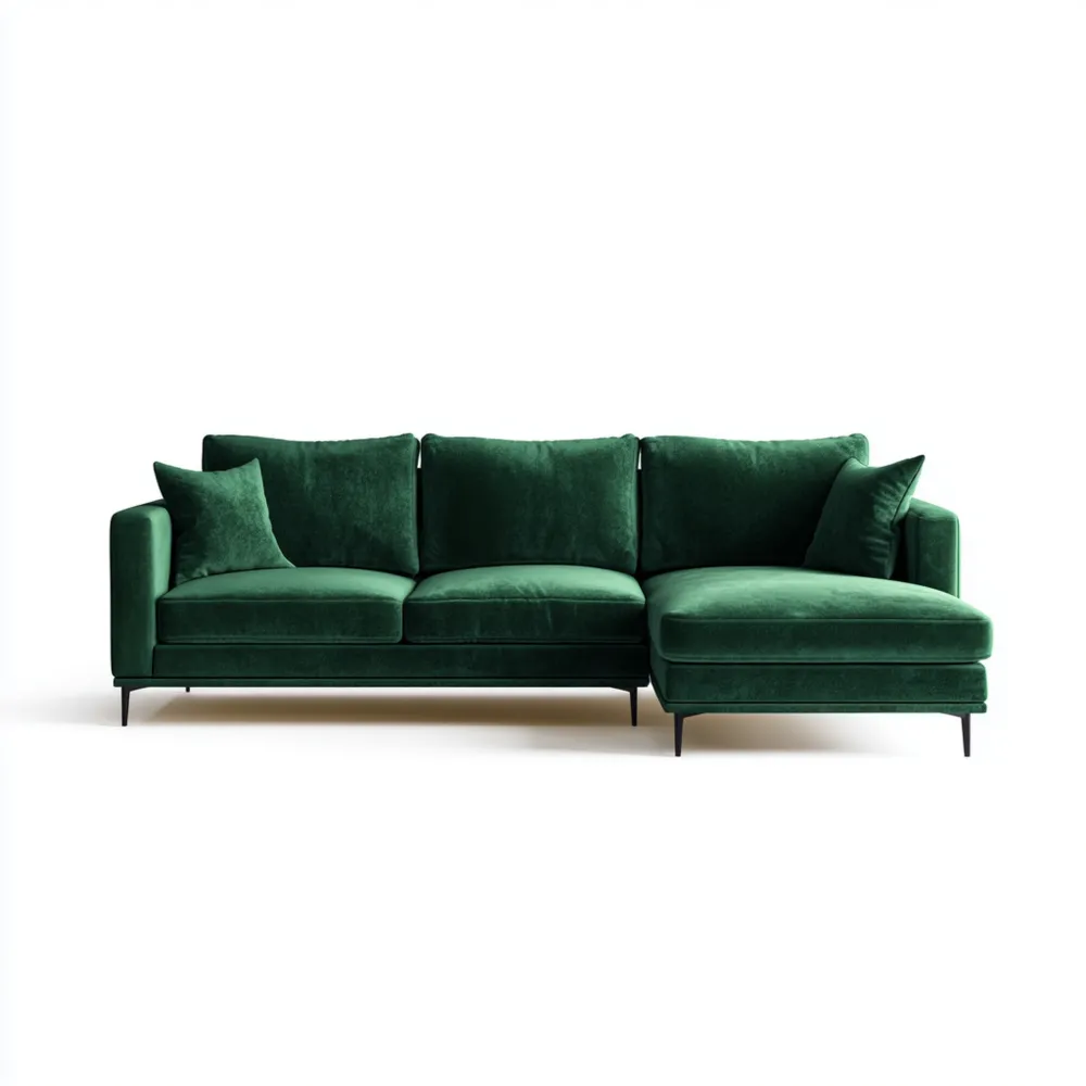 Divano angolare in velluto 280x150x85 cm - Verde Smeraldo - Design moderno