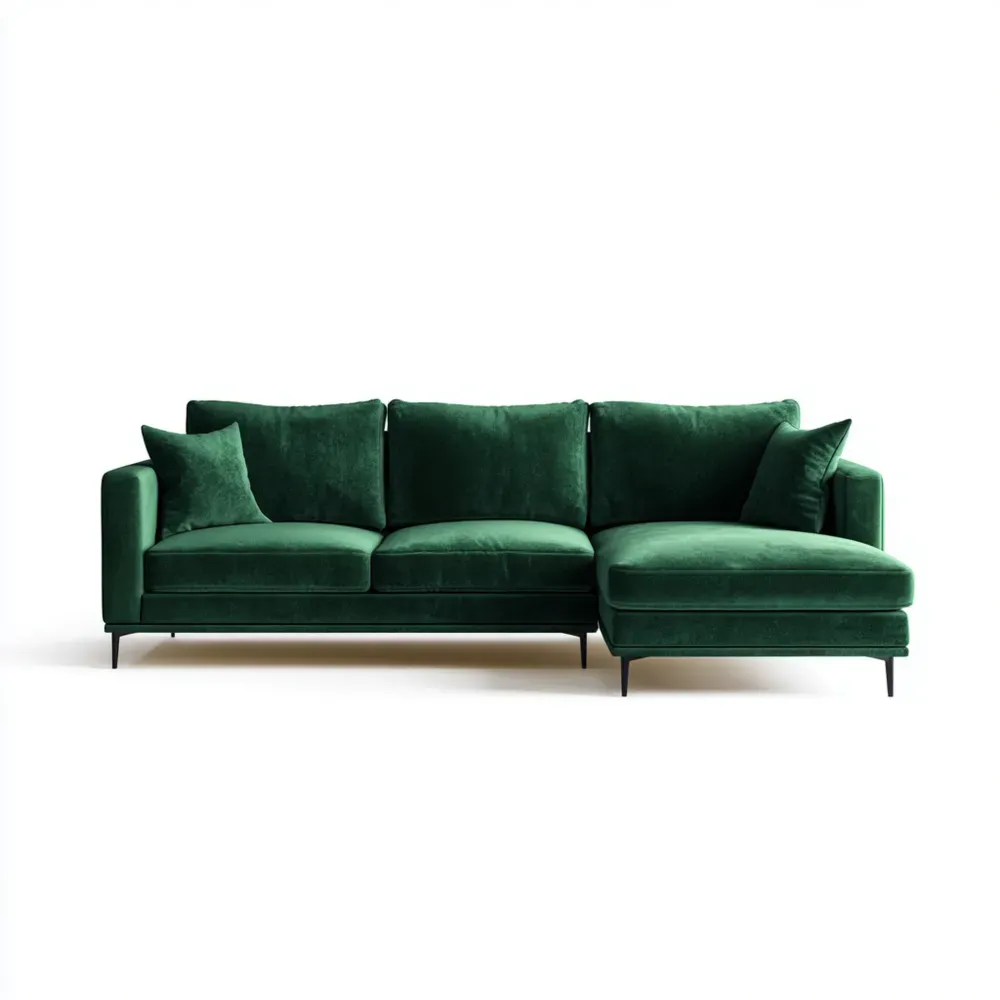Divano angolare in velluto 280x150x85 cm - Verde Smeraldo - Design moderno