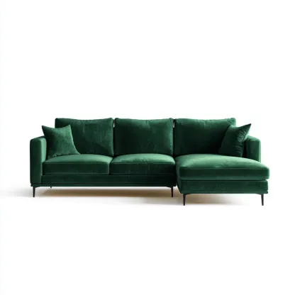 Divano angolare in velluto 280x150x85 cm - Verde Smeraldo - Design moderno