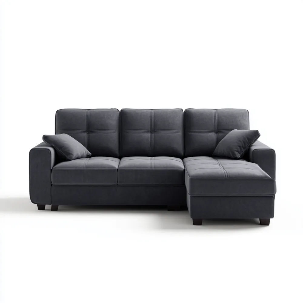 Divano angolare in tessuto 250x150x85 cm - Grigio scuro - Design moderno