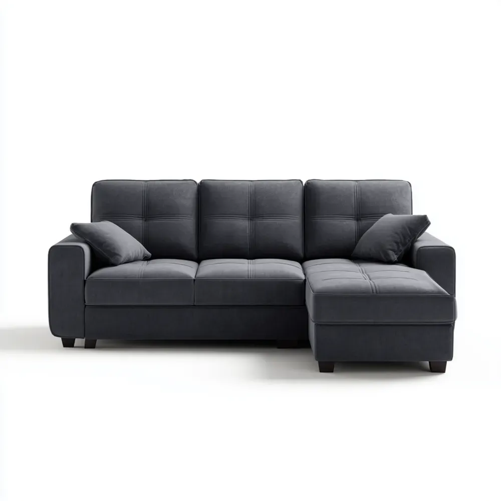 Divano angolare in tessuto 250x150x85 cm - Grigio scuro - Design moderno