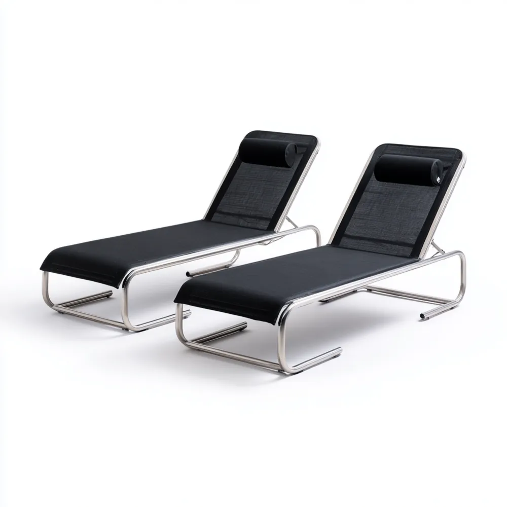 Set di 2 lettini prendisole in alluminio e tessuto 200x65x30 cm – Nero – Design moderno