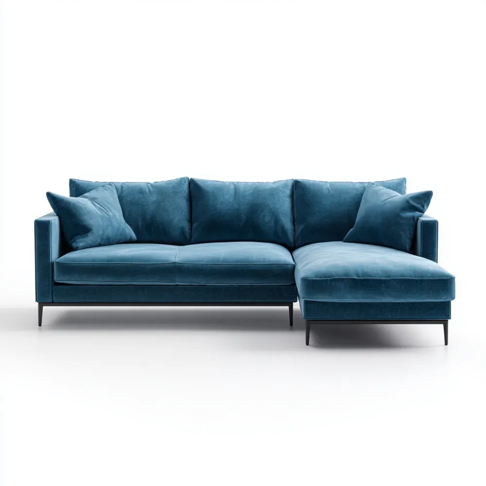 Divano angolare in tessuto 250x90x150 cm – Blu – Design moderno