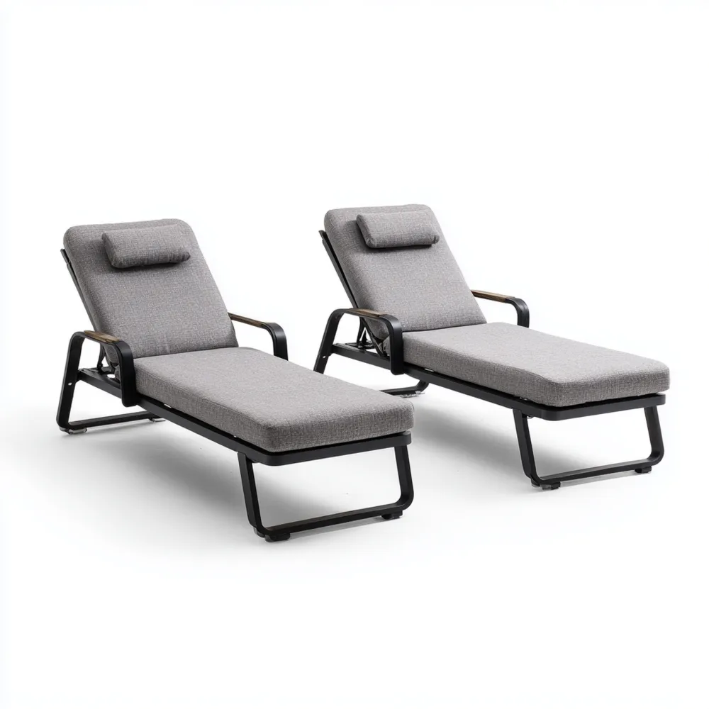 Lettino prendisole in tessuto 195x65x32 cm - Grigio Chiaro - Design moderno regolabile