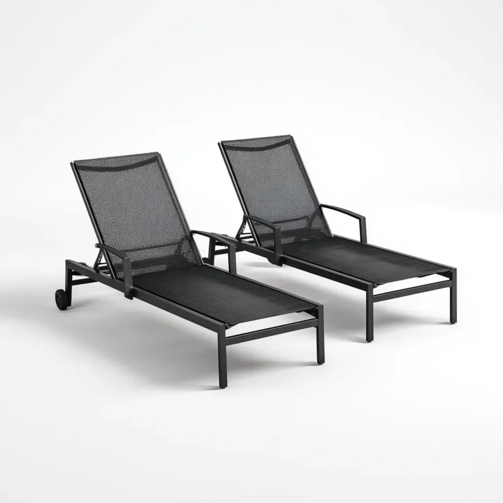 Set di lettini prendisole in metallo 200x65x35 cm – Nero – Design moderno