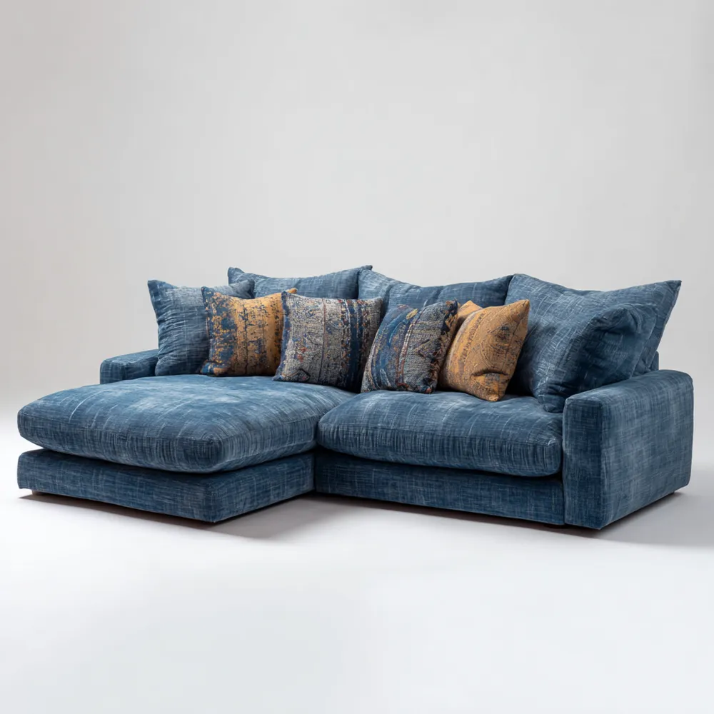 Divano angolare velluto 300x150x85 cm - Blu - Design moderno