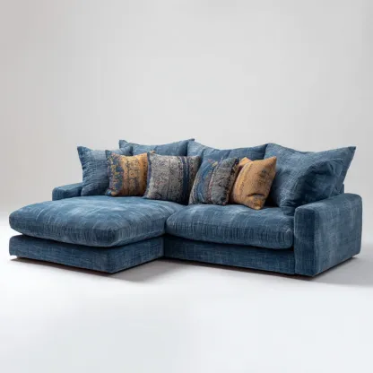 Divano angolare velluto 300x150x85 cm - Blu - Design moderno