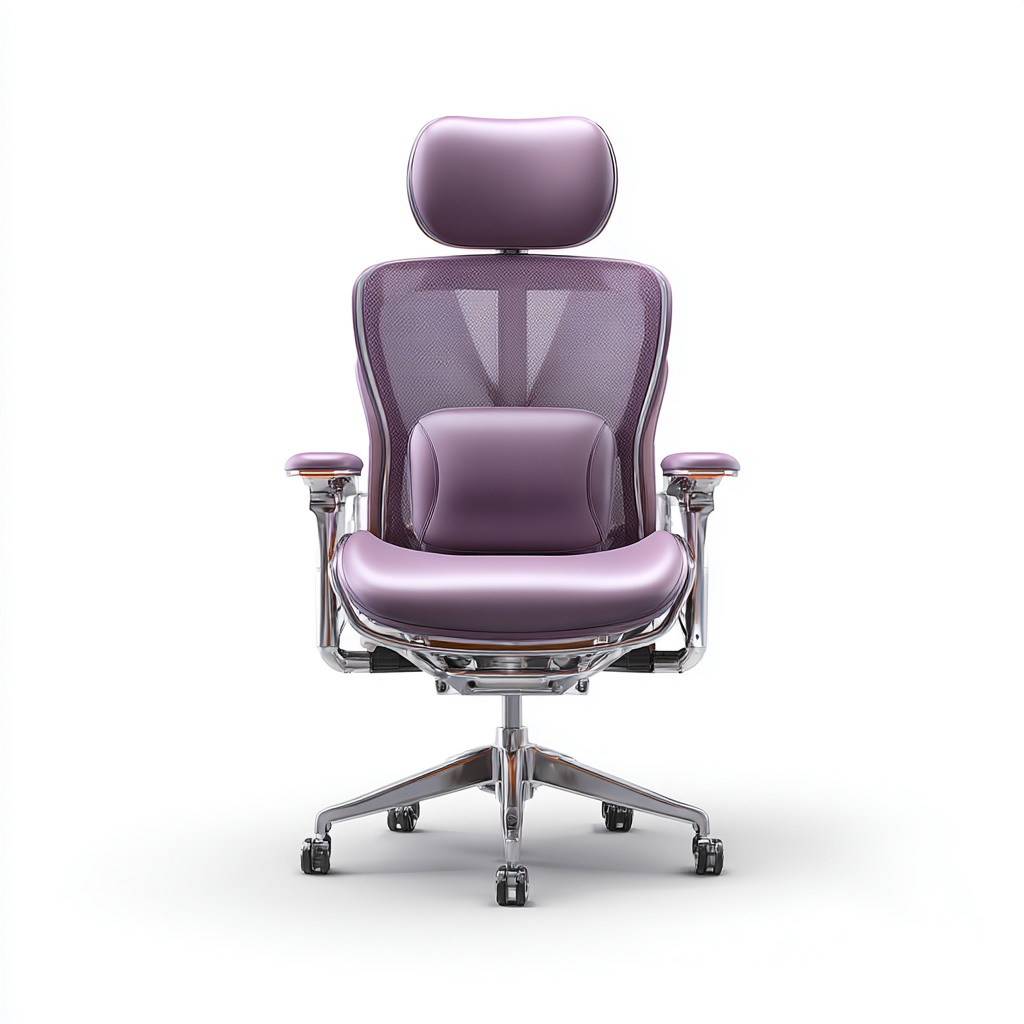 Sedia da ufficio ergonomica in rete e pelle 66x64x118 cm - viola - con poggiatesta - design moderno-Roomgohaus