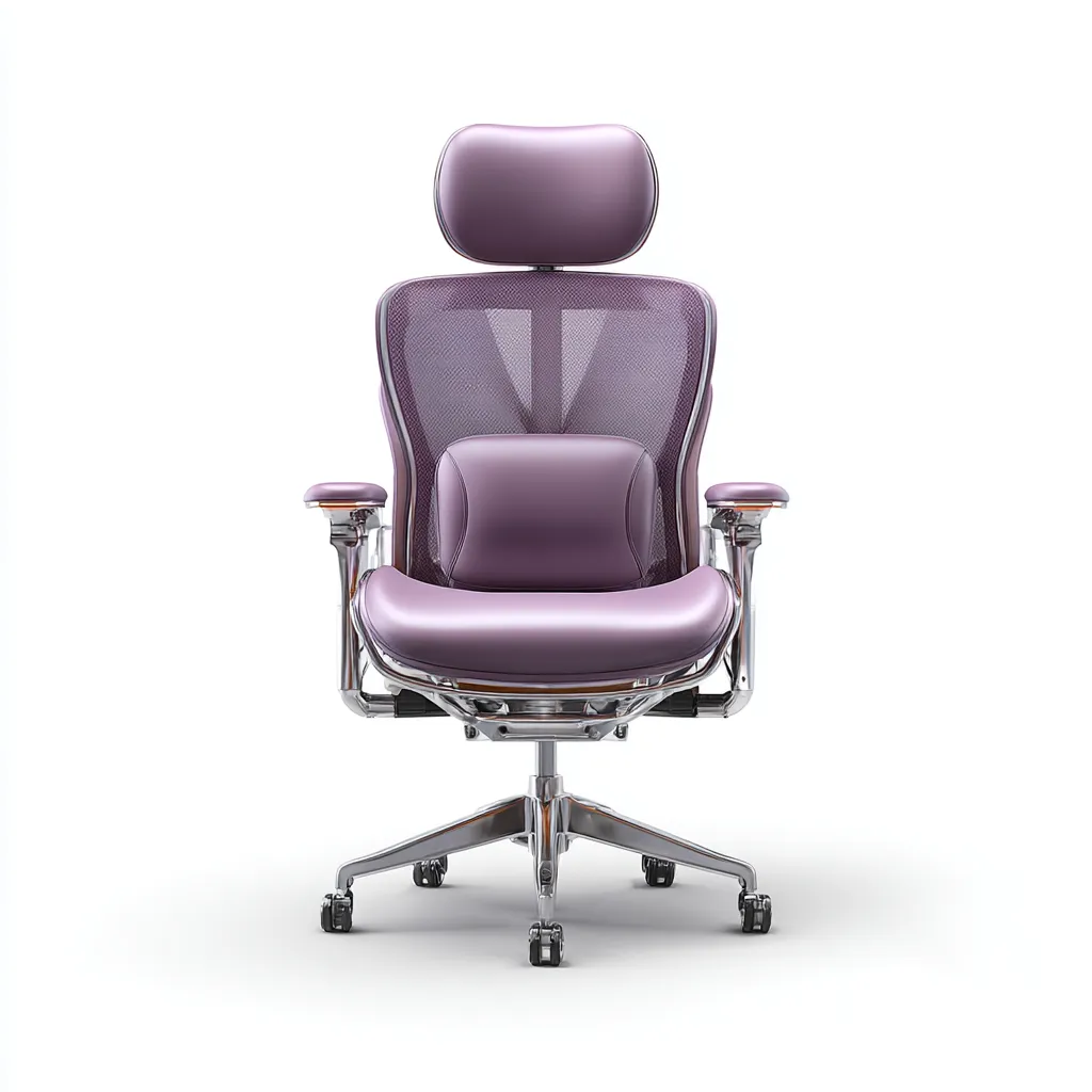 Sedia da ufficio ergonomica in rete e pelle 66x64x118 cm - viola - con poggiatesta - design moderno-Roomgohaus