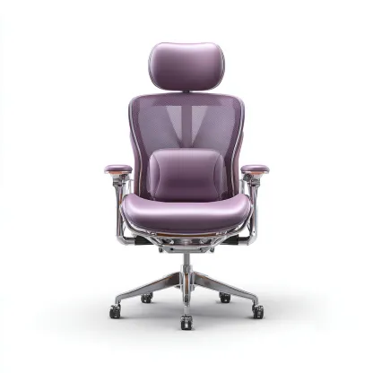 Sedia da ufficio ergonomica in rete e pelle 66x64x118 cm - viola - con poggiatesta - design moderno-Roomgohaus