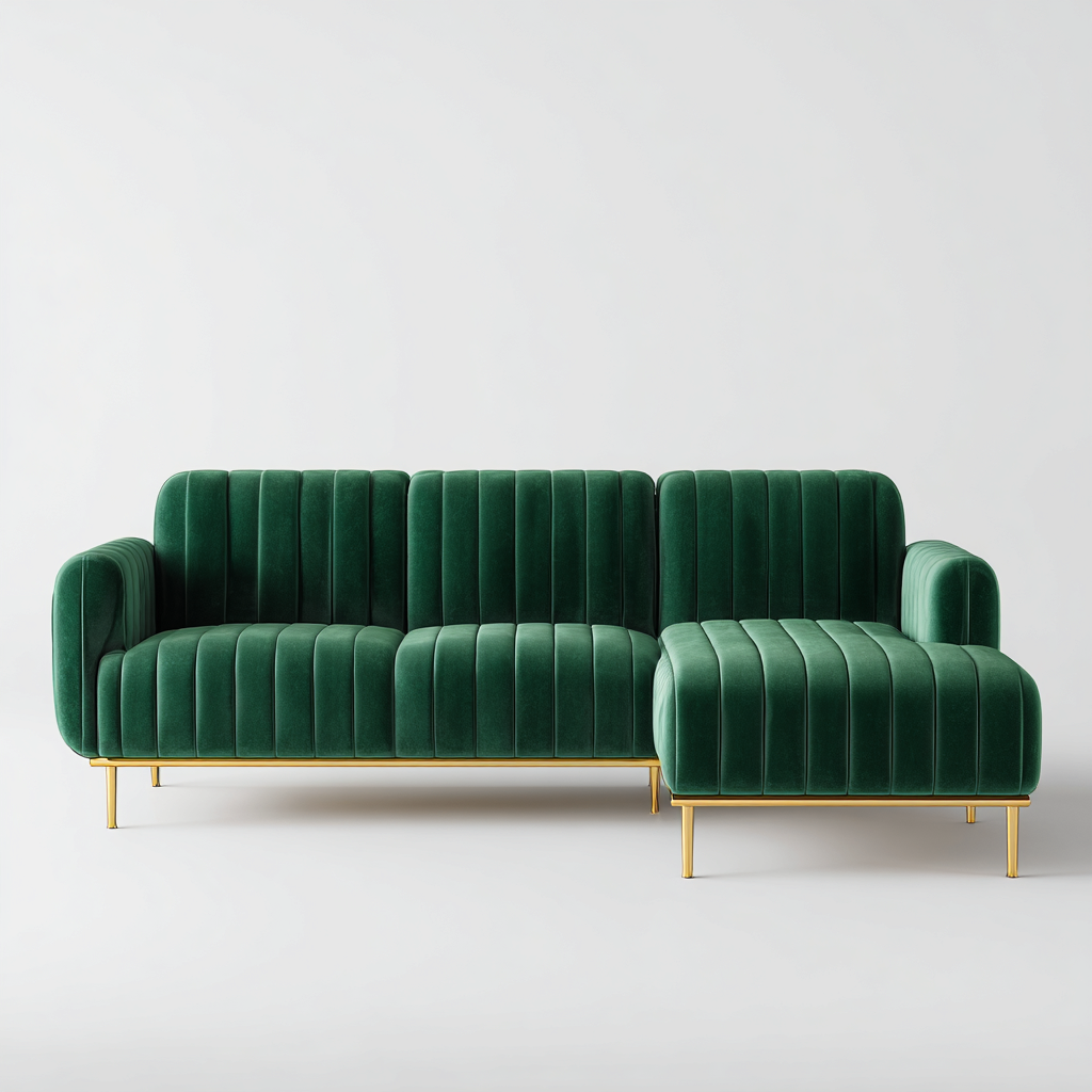 Divano angolare Velluto Metallo 260x165x90 cm - Verde - Stile moderno-Roomgohaus