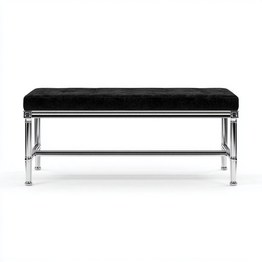 Panca da ingresso velluto 108x40x47 cm - nero - struttura in metallo cromato - stile contemporaneo-Roomgohaus