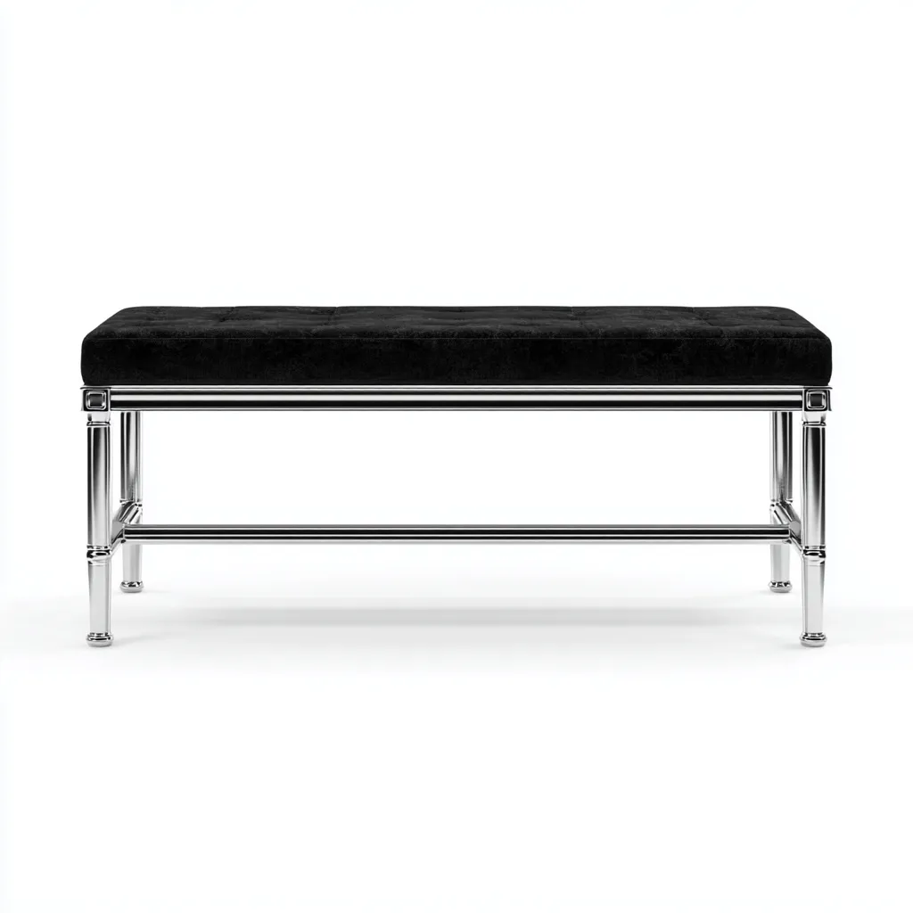 Panca da ingresso velluto 108x40x47 cm - nero - struttura in metallo cromato - stile contemporaneo-Roomgohaus