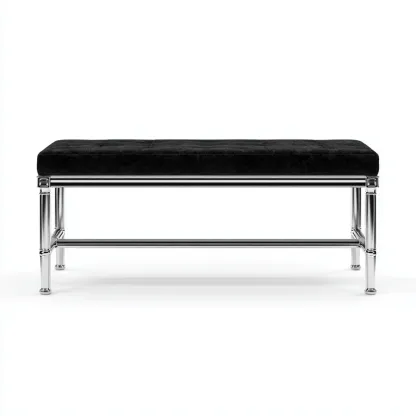 Panca da ingresso velluto 108x40x47 cm - nero - struttura in metallo cromato - stile contemporaneo-Roomgohaus