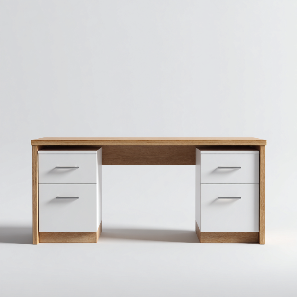 Scrivania in legno 140x55x75 cm - rovere-bianco - con spazi di contenimento - per ufficio - stile moderno-Roomgohaus