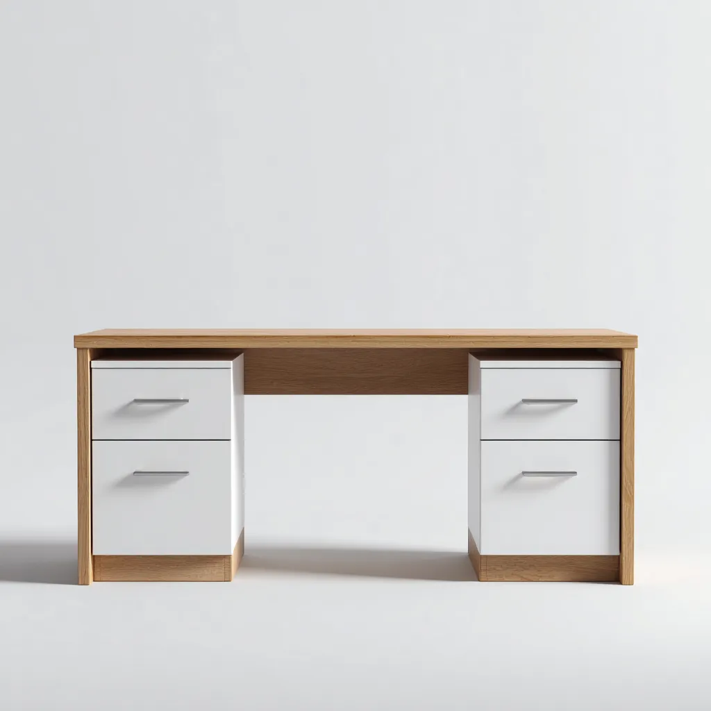 Scrivania in legno 140x55x75 cm - rovere-bianco - con spazi di contenimento - per ufficio - stile moderno-Roomgohaus