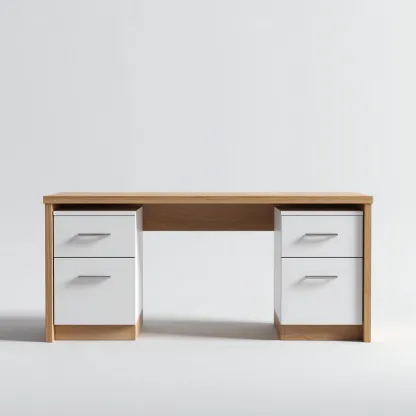 Scrivania in legno 140x55x75 cm - rovere-bianco - con spazi di contenimento - per ufficio - stile moderno-Roomgohaus