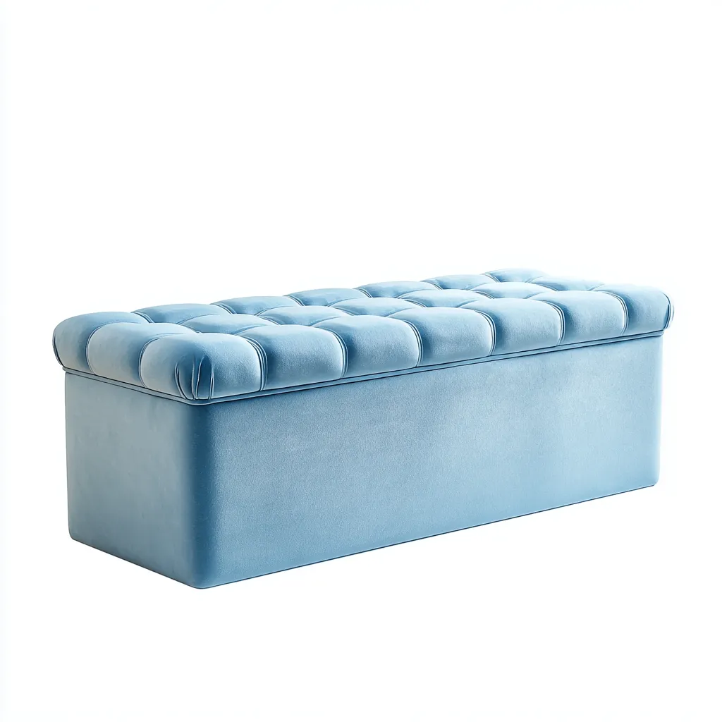 Panca da ingresso imbottita velluto 102x38x45 cm - azzurro - con vano contenitore - stile moderno-Roomgohaus