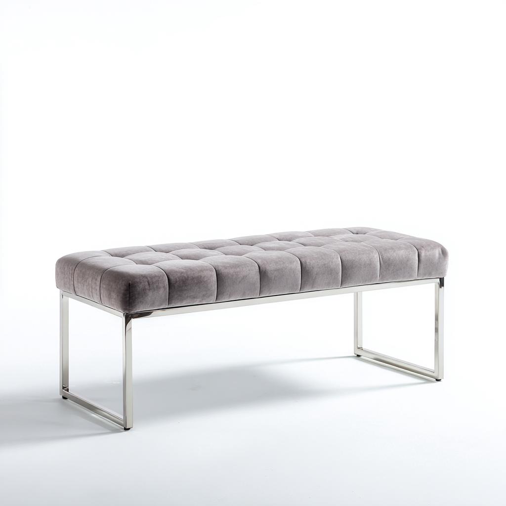 Panca da ingresso imbottita in velluto 100x40x45 cm - grigio - per corridoio - design moderno-Roomgohaus