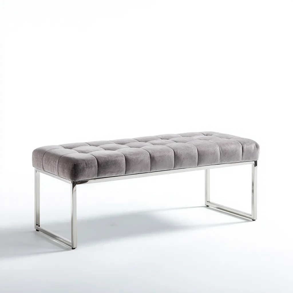 Panca da ingresso imbottita in velluto 100x40x45 cm - grigio - per corridoio - design moderno-Roomgohaus