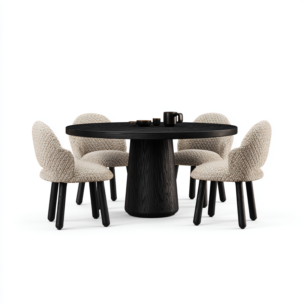 Tavolo e sedie set da pranzo in legno e tessuto 120x120x75 cm - nero-beige - adatto alla sala da pranzo - design moderno-Roomgohaus
